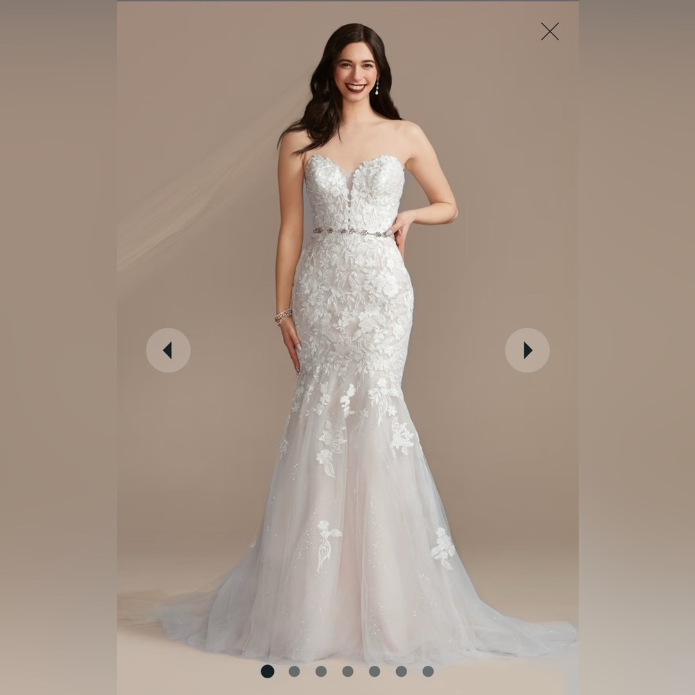 David’s Bridal Oleg Cassini Lace Applique Mermaid Strapless Wedding Dress sz 0